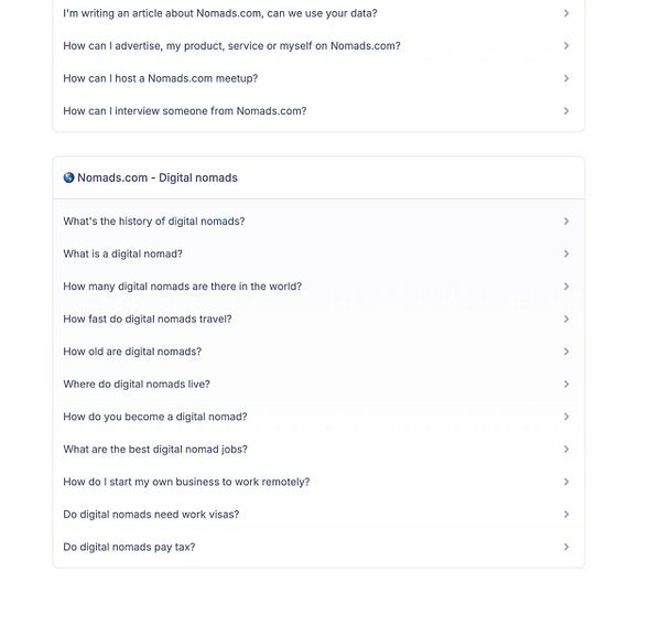 The image displays a FAQ section related to digital nomads on the Nomads.com website.
