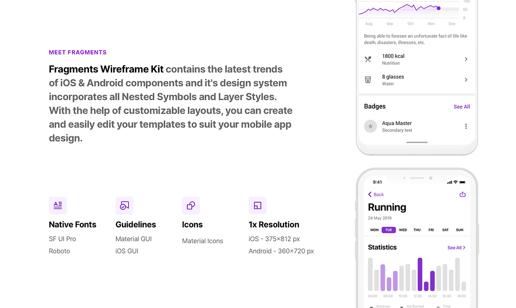 Fragments Android Wireframe Kit