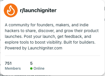 The image displays a Reddit community profile for r/launchigniter.