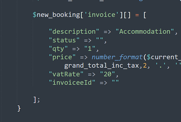 Screenshot of an invoice generation error in the Jomres channel manager showing a JSON parsing error and a PHP warning.