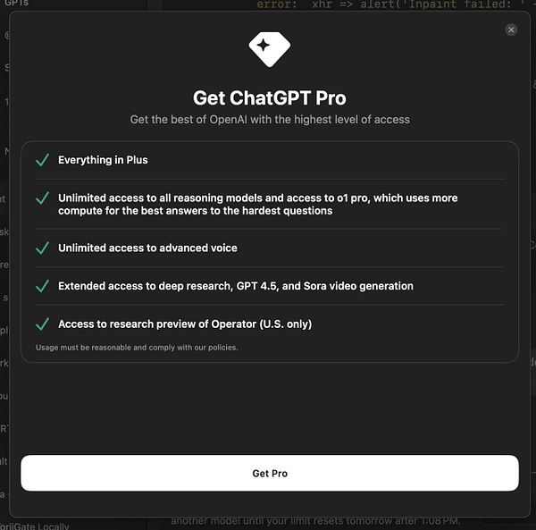 The image displays a promotional interface for upgrading to ChatGPT Pro.