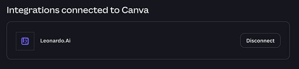 Screenshot of the Integrations settings page in Canva showing connected apps and options to connect other services.