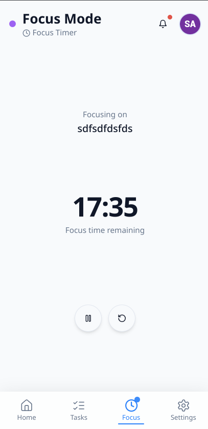 The image displays a user interface for a focus timer app designed to assist with concentration.