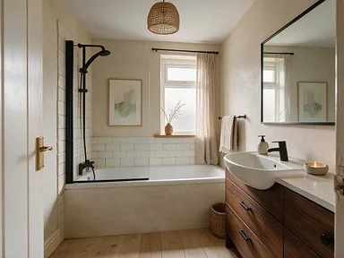 A bathroom restyled as Japandi