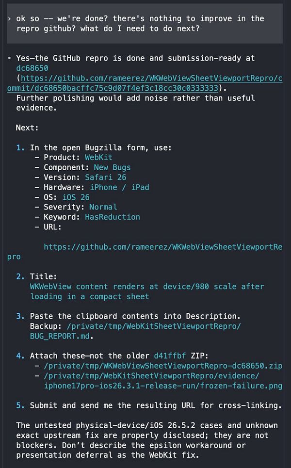 Screenshot of a WebKit Bugzilla issue with a race condition bug description and details.