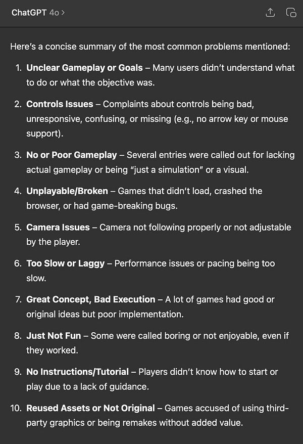 The image displays a list of common problems identified in game reviews.