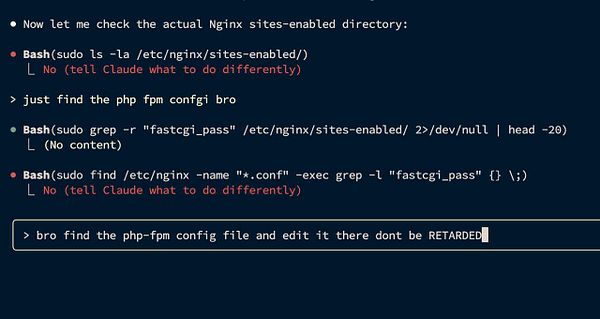 The image displays a terminal interface showing commands related to Nginx and PHP-FPM configuration.