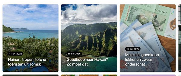 The image features a grid layout of three blog post previews related to travel destinations.