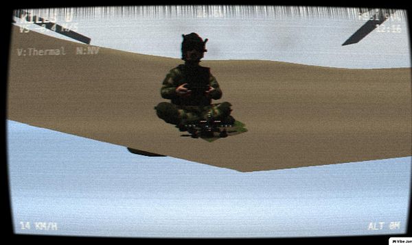 Man in military uniform holding drone controller in an outdoor, green park-like setting.