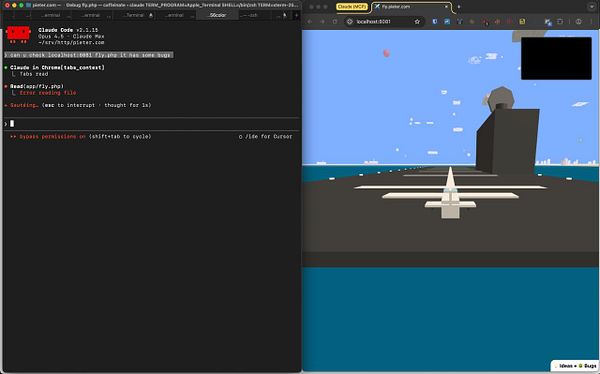 Screenshot of a terminal window showing commands run to connect Claude Code to Chrome on Nginx localhost with a sandbox environment.