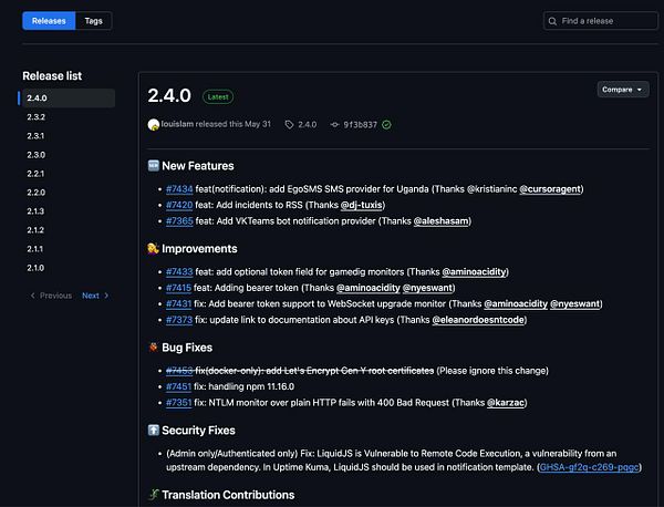 Screenshot showing the Uptime Kuma user interface for adding/editing an uptime monitor with various settings.