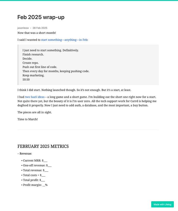 A personal wrap-up post detailing activities and metrics for February 2025.