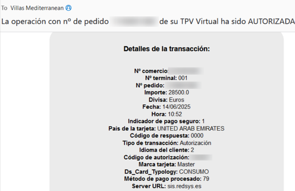 A transaction authorization notification for a payment of 28,500 Euros.