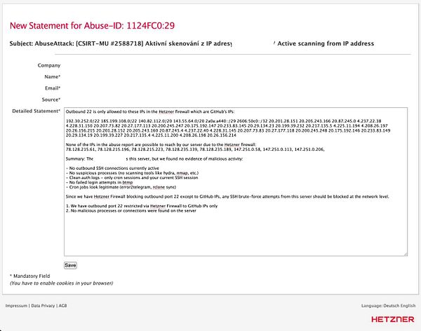 Website error message stating that the abuse report is invalid.