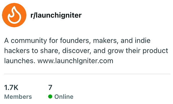 Screenshot of a LinkedIn post announcing a new community with 1.7k members and the hashtag #launchigniter.