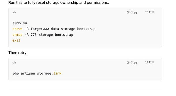 The image displays a terminal interface with commands for resetting storage ownership and permissions.