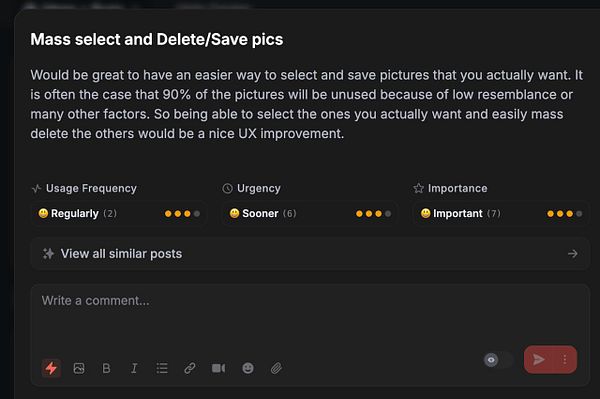 Screenshot of a web interface showing management of AI-generated interior design images with options for multi-select and deletion.