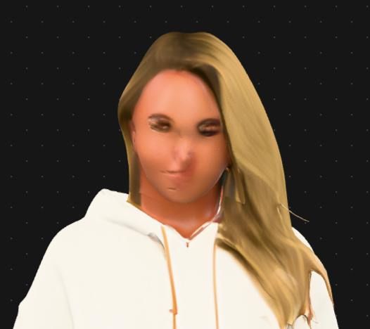 A stylized 3D model of a person with long blonde hair wearing a white hoodie.