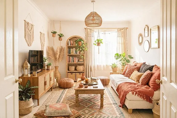A Boho living room in the Terracotta Sun palette