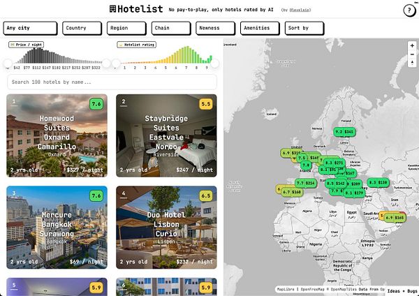 A modern, stylish hotel lobby with a bar, seating area, and distinctive lighting design.