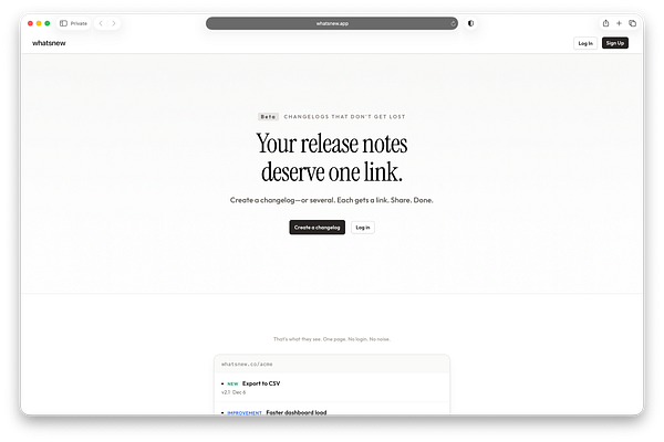 Screenshot of a mobile app showing a white background screen with a green chat bubble containing the text 'Beta - WhatsNew Pointing is here!'
