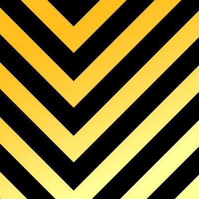 The image features a pattern of alternating black and yellow chevrons.