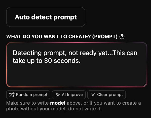 The interface displays a prompt detection message with a glowing gradient border.