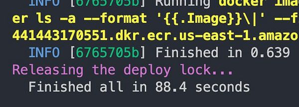 A terminal output displaying the deployment process of a demo app using Docker.