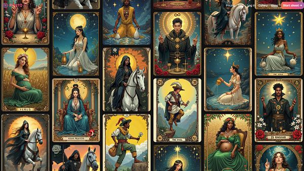 A collection of illustrated Tarot cards featuring diverse characters and themes.