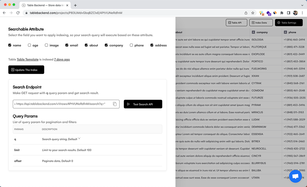 Table Backend