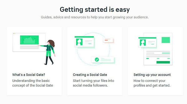 The image presents a user-friendly guide for getting started with Social Gate features.