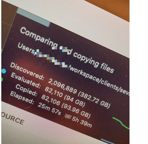 The image displays a progress screen for a file copying operation using a backup software.