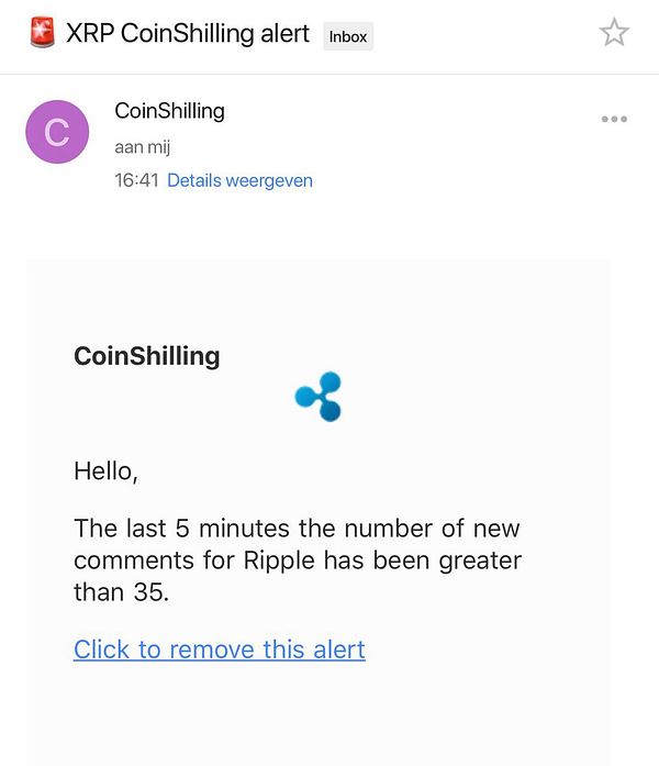 An email alert from CoinShilling regarding Ripple comments.