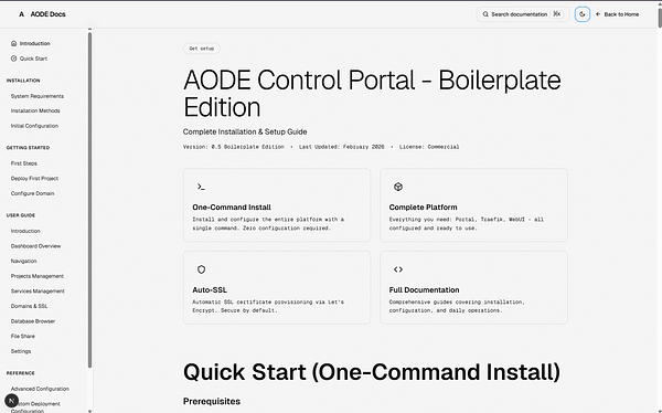 Screenshot of updated AODE documentation in a Markdown editor with a sidebar showing file structure and open tabs.