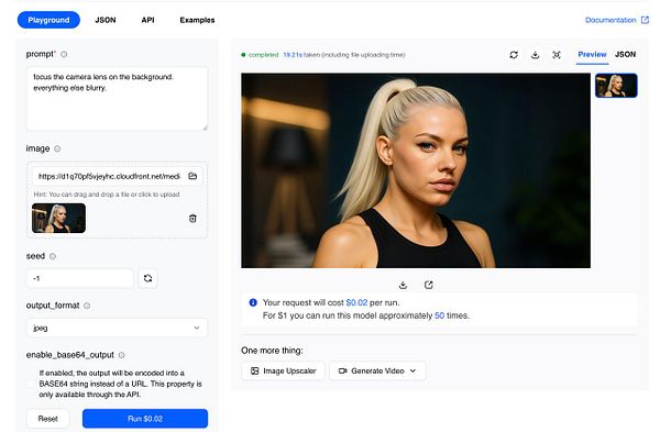 The image displays a user interface for a photo editing tool with a focus on adjusting the background blur.