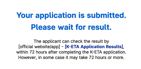 Screenshot of a K-ETA application form with personal details and trip information sections.