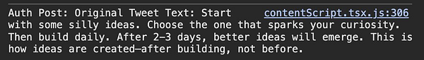 The image displays a code snippet showing the original text of a tweet in a programming context.
