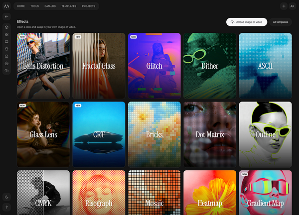 Effects page interface displaying various visual effects available for image or video editing.