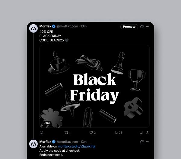 Promotional post for a Black Friday deal featuring various icons and a bold text design.