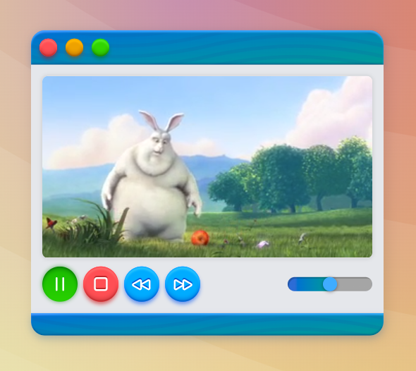 A cartoonish, plump rabbit stands in a vibrant outdoor setting, displayed within a video player interface.