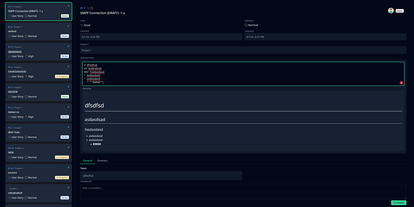 The image displays a task management interface for an issue titled 'SMPP Connection (DRAFT)'.