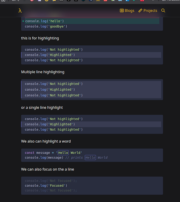 The image displays a code editor interface showcasing JavaScript console log examples with various highlighting techniques.