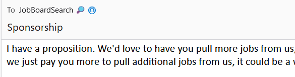 The image displays a message interface regarding a sponsorship proposal.