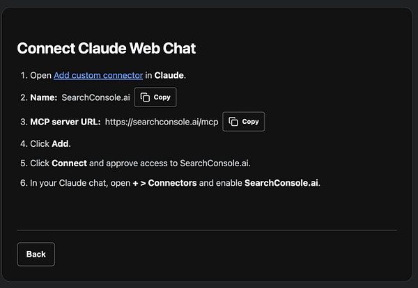 A flowchart showing the integration process of Claude Web Chart with Search Console AI.