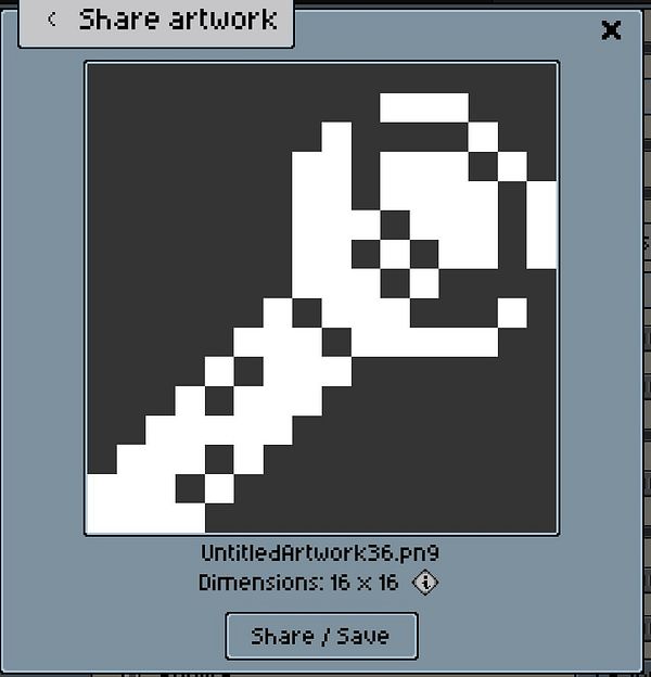 A pixel art representation of a torch is displayed in a sharing interface.