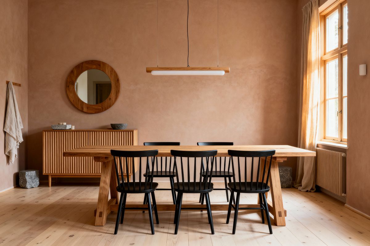 Room AI – Scandi Dining with Terracotta Plaster and Oak - Interior