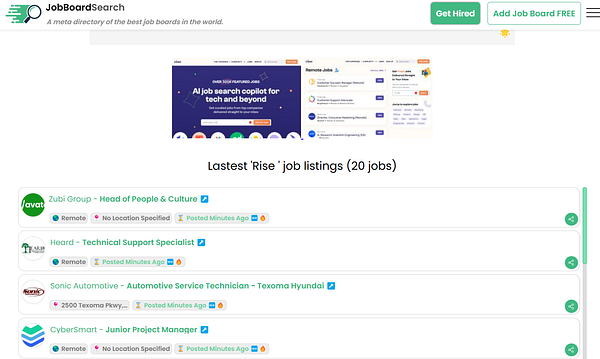 The image displays a job board interface showcasing the latest job listings.