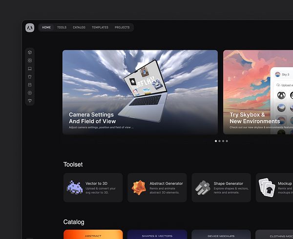 The image displays a user interface for the Morflax Studio homepage, featuring various tools and options for 3D design.