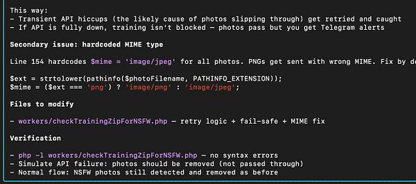 Screenshot of a Slack conversation discussing NSFW checks and API retries for training data processing.