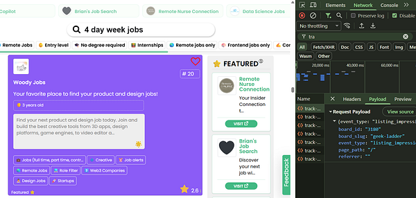 Screenshot of a web analytics dashboard showing impression tracking data for various traffic sources and campaign details.
